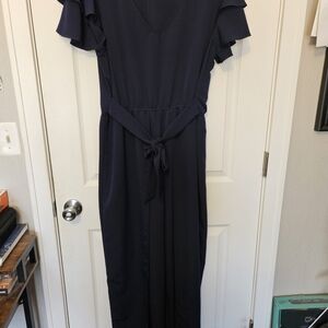Maurices Navy Jumpsuit with Ruffle Sleeves